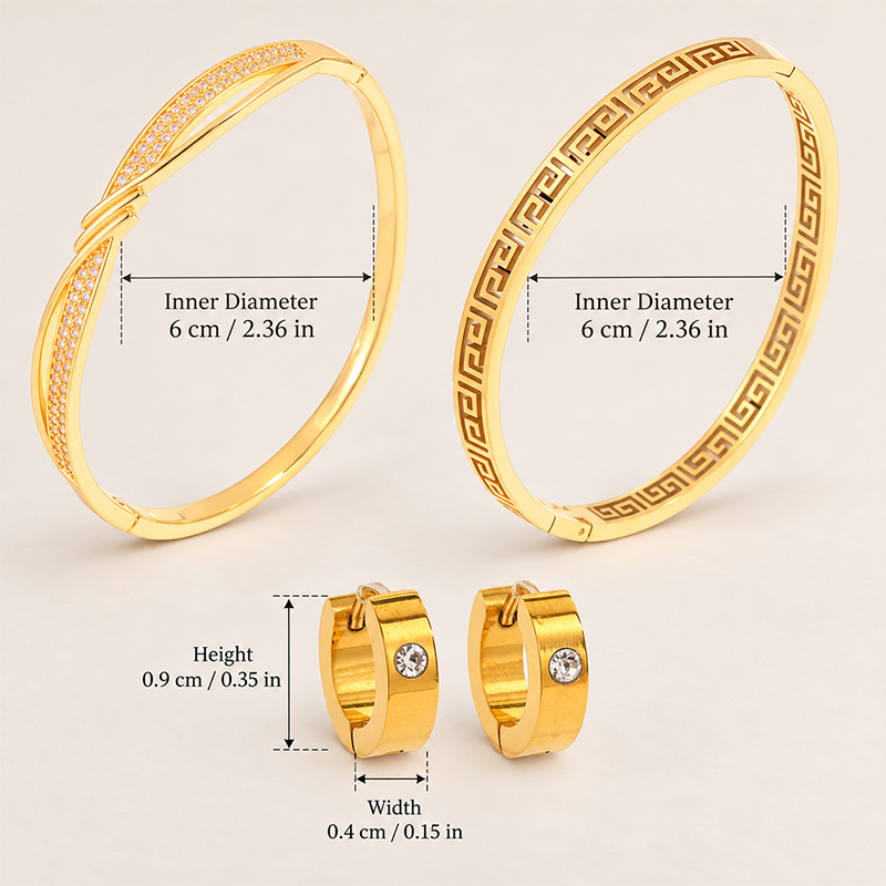 French Retro Jewelry Set, Greek Key Cuff & Cross Bangle